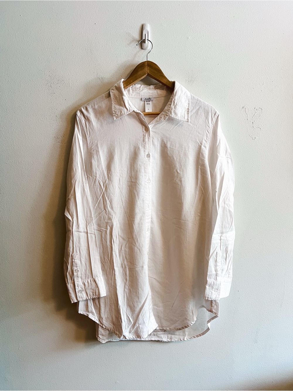 Andie Linen Blend Button Down Shirt in White Large Like New